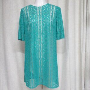 PINEAPPLE green lace short sleeve dress nude lined